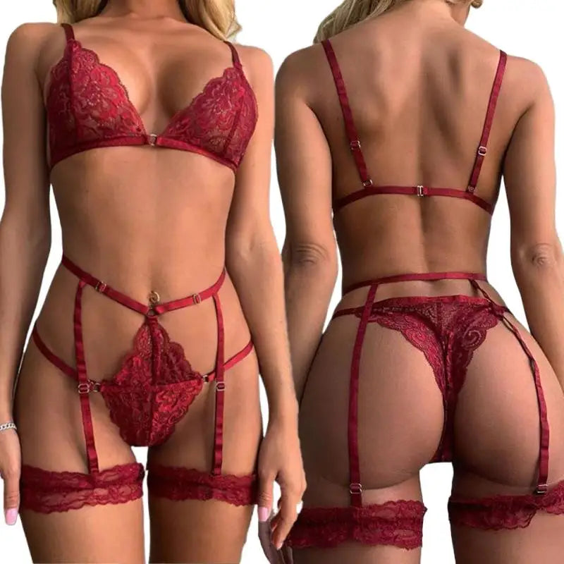 Wine Red Lace Lingerie Set