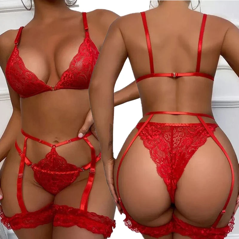 Wine Red Lace Lingerie Set