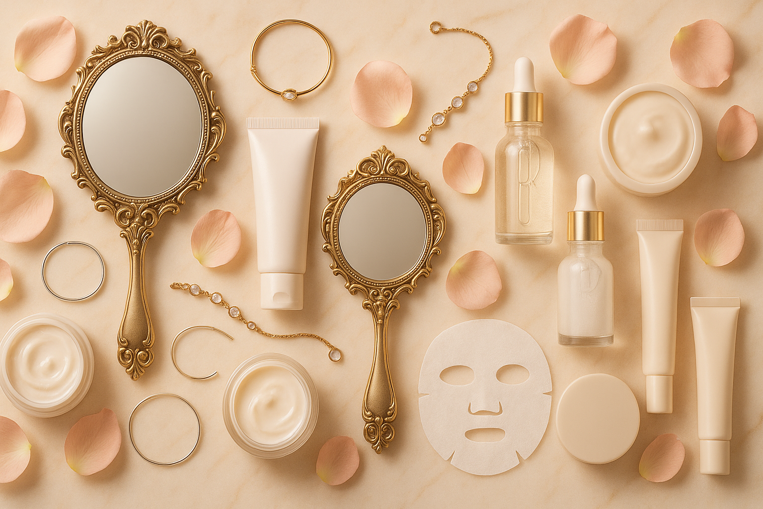 I have a dropshipping online store on shopify for women's products of mirrors bracelets body and face care generate an image for the home page
